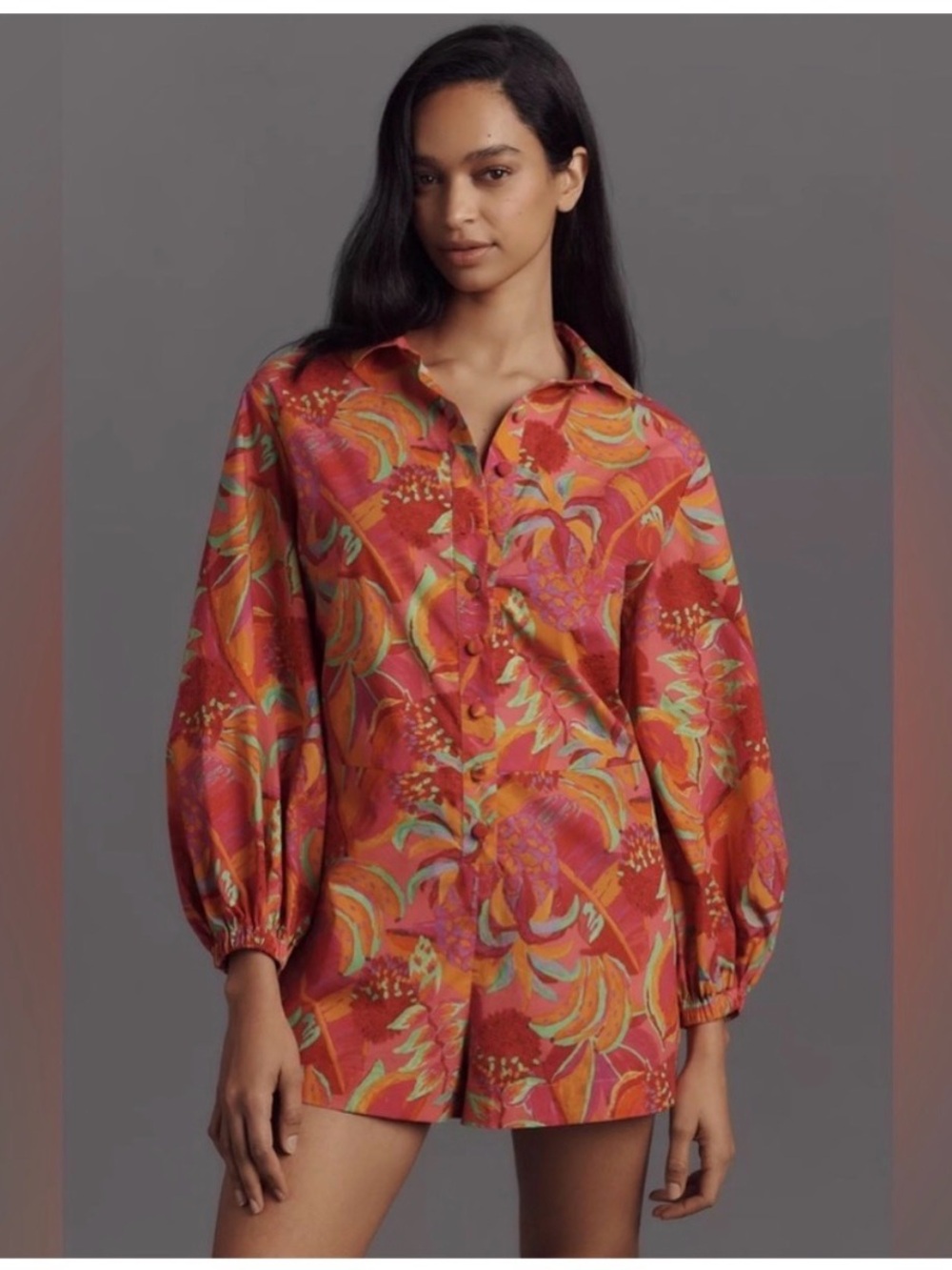 FARM Rio for Anthropologie Fruit Print Long Sleeve Romper